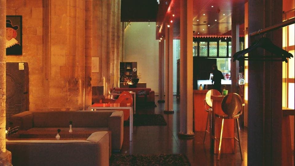 Colourful restaurant interior with warm lighting